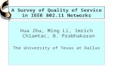 A Survey of Quality of Service in IEEE 802.11 Networks Hua Zhu, Ming Li, Imrich Chlamtac, B. Prabhakaran The University of Texas at Dallas.