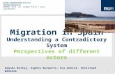 1 Migration in Spain Understanding a Contradictory System Perspectives of different actors Amanda Bailey, Sophie Reimertz, Eva Günzel, Christoph Winkler.