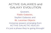 ACTIVE GALAXIES and GALAXY EVOLUTION Quasars, Radio Galaxies, Seyfert Galaxies and BL Lacertae Objects Immense powers emerging from ACTIVE GALACTIC NUCLEI: