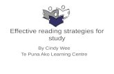 Effective reading strategies for study By Cindy Wee Te Puna Ako Learning Centre.