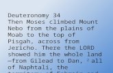 Deuteronomy 34 Then Moses climbed Mount Nebo from the plains of Moab to the top of Pisgah, across from Jericho. There the L ORD showed him the whole land—