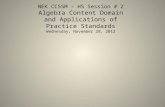 NEK CCSSM – HS Session # 2 Algebra Content Domain and Applications of Practice Standards Wednesday, November 28, 2012.