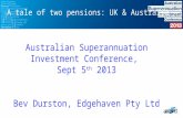 Australian Superannuation Investment Conference, Sept 5 th 2013 Bev Durston, Edgehaven Pty Ltd A tale of two pensions: UK & Australia.