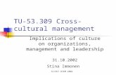 SI/HUT DIEM 2002 TU-53.309 Cross-cultural management Implications of culture on organizations, management and leadership 31.10.2002 Stina Immonen.