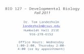 BIO 127 – Developmental Biology Fall 2011 Dr. Tom Landerholm landerholm@csus.edu Humboldt Hall 211E 916-278-6152 Office Hours: Wednesday 1:00-2:00, Thursday.