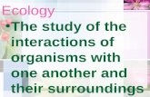 Ecology The study of the interactions of organisms with one another and their surroundings.