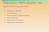Objectives (BPS chapter 18) Inference about a Population Mean  Conditions for inference  The t distribution  The one-sample t confidence interval