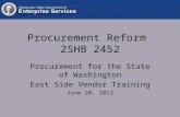Procurement Reform 2SHB 2452 Procurement for the State of Washington East Side Vendor Training June 20, 2012.