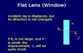 Flat Lens (Window) n1n1 n2n2 Incident ray is displaced, but its direction is not changed. tt 11 11 If  1 is not large, and if t is small, the.