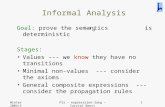 Winter 2004/5Pls – expresssion-lang – Catriel Beeri22 Informal Analysis Goal: prove the semantics is deterministic Stages: Values --- we know they have.