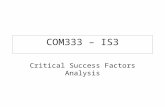 COM333 – IS3 Critical Success Factors Analysis. 2 Information requirement analysis –Identifying the information that is needed in order to operate and.