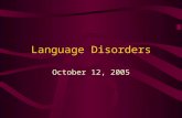 Language Disorders October 12, 2005. Types of Disorders Aphasia: acquired disorder of language due to brain damage Dysarthria: disorder of motor apparatus.