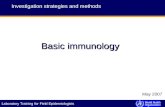 Laboratory Training for Field Epidemiologists Basicimmunology Basic immunology Investigation strategies and methods May 2007.