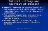 EPIDEMIOLOGY / HIKMET QUBEILAT Natural History and Spectrum of Disease Natural history of disease refers to the progress of a disease process in an individual.
