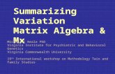 Summarizing Variation Matrix Algebra & Mx Michael C Neale PhD Virginia Institute for Psychiatric and Behavioral Genetics Virginia Commonwealth University.