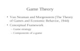 Game Theory Von Neuman and Morgenstern (The Theory of Games and Economic Behavior, 1944) Conceptual Framework –Game strategy –Components of a game.