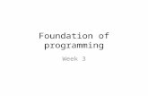 Foundation of programming Week 3. Last week ‘How to think like a programmer’ The HTTLAP 6 step approach: Understand the problem – Devise a plan to solve.