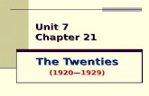 Unit 7 Chapter 21 The Twenties (1920—1929). Chapter 21: Politics of the Roaring Twenties Overview Americans lash out at those who are different while.