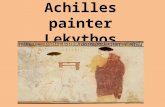 Achilles painter Lekythos.  NAME: Achilles painter Lekythos  MADE: 450-440BC  SIZE: 38cm  POTTER: not known  PAINTER: The Achilles painter  WE DON’T.