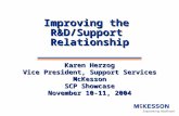 Improving the R&D/Support Relationship Karen Herzog Vice President, Support Services McKesson SCP Showcase November 10-11, 2004.