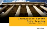 Immigration Reform Info Session Friday, June 7. Safety Briefing  Room Hazards and Exits  Take Cover (Red – Cover your head)  Evacuation (White – Take.