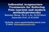 Influential Acupuncture Treatments for Relieving Pain (ancient and modern methods/protocols) Baisong Zhong Ph.D, L.Ac, M.D(China) Associate Prof. of ACAOM.