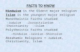 Hinduism is the Oldest major religion  Islam is the youngest major religion  Monotheistic Faiths studied -Judaism -Zoroastrianism -Christianity -Islam.