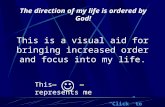 This is a visual aid for bringing increased order and focus into my life. This represents me The direction of my life is ordered by God! “Click” to continue.