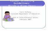1 Vision Screening Guidelines: Birth – Five Years Tanni Anthony Colorado Department of Education Part B Teleconference Series February 2007.