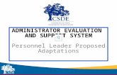 Sub-heading ADMINISTRATOR EVALUATION AND SUPPORT SYSTEM Personnel Leader Proposed Adaptations.