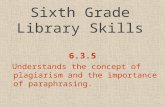 Sixth Grade Library Skills 6.3.5 Understands the concept of plagiarism and the importance of paraphrasing.