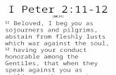 I Peter 2:11-12 (NKJV) 11 Beloved, I beg you as sojourners and pilgrims, abstain from fleshly lusts which war against the soul, 12 having your conduct.