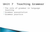Unit 7 Teaching Grammar  The role of grammar in language learning  Grammar presentation  Grammar practice.