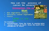 Strengthen the cell Diet Raw vegetables (salad) Partially cooked vegetables Fruits Two Problems: 1.Contamination: Clean the items in running water 2.