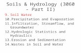 Soils & Hydrology (3060 - Part II) 9.Soil Water 10.Precipitation and Evaporation 11.Infiltration, Streamflow, and Groundwater 12.Hydrologic Statistics.