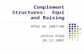 Complement Structures: Equi and Raising HPSG WS 2007/08 Janina Kopp 20.12.2007.