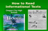 How to Read Informational Texts Oregon City High School.