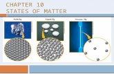 CHAPTER 10 STATES OF MATTER. Sections  10.1 – Kinetic Molecular Theory  10.2 – Liquids  10.3 – Solids  10.4 – Changes of State  10.4 – Water.