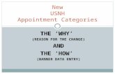 THE ‘WHY’ (REASON FOR THE CHANGE) AND THE ‘HOW’ (BANNER DATA ENTRY) New USNH Appointment Categories.