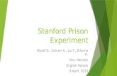 Stanford Prison Experiment Wyatt G., Connor A., Liz T., Brianna H. Mrs. Menzen English Honors 9 April, 2015.