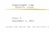 Copyright Law Ronald W. Staudt Class 3 September 3, 2013 Copyright © 2001, 2002,2007, 2009, 2010, 2013 Ronald W. Staudt.