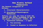 How Plants Defend Themselves Two General Categories of Defense: I.Structural Characteristics II.Biochemical/Physiological Mechanisms Defense can take the.