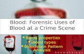 Blood: Forensic Uses of Blood at a Crime Scene Blood properties Blood types Bloodstain Pattern Analysis.