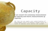 Capacity I can convert US customary measurement of capacity and metric measurements of capacity. EQ: How can you apply your understanding of measurement.