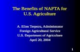 1 The Benefits of NAFTA for U.S. Agriculture A. Ellen Terpstra, Administrator Foreign Agricultural Service U.S. Department of Agriculture April 20, 2004.