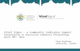 Vital Signs – a community indicator report Presentation to Australian Community Philanthropy April 30 th, 2014 Faye Wightman Vancouver, Canada.
