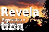 Revelation Revelation = Apocalypse uncovering, disclosure, lifting the veil.