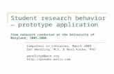 Student research behavior — prototype application From research conducted at the University of Maryland, 2005-2006 Computers in Libraries, March 2009 Dan.