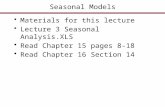 Seasonal Models Materials for this lecture Lecture 3 Seasonal Analysis.XLS Read Chapter 15 pages 8-18 Read Chapter 16 Section 14.