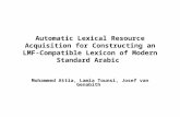Automatic Lexical Resource Acquisition for Constructing an LMF-Compatible Lexicon of Modern Standard Arabic Mohammed Attia, Lamia Tounsi, Josef van Genabith.